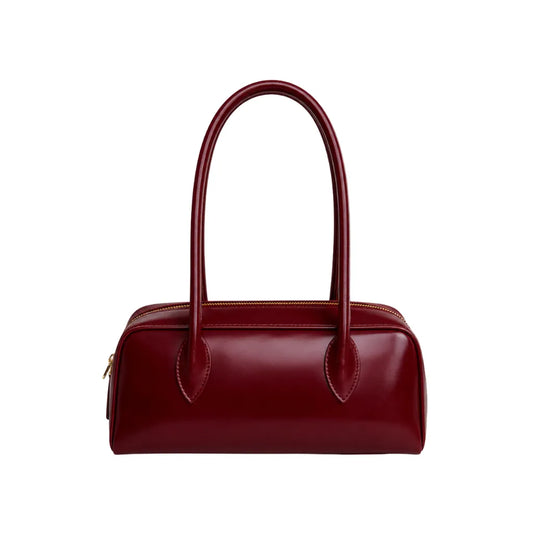 Burgundy Top Handle Handbag With Rounded Silhouette