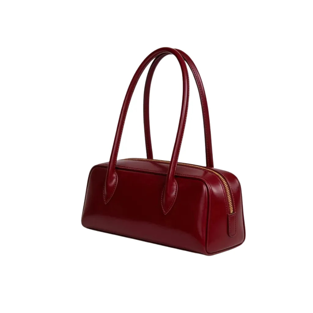 Burgundy Top Handle Handbag With Rounded Silhouette