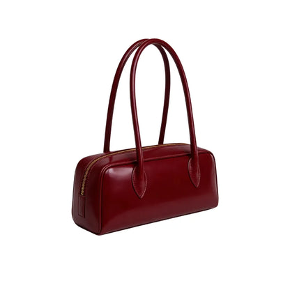 Burgundy Top Handle Handbag With Rounded Silhouette
