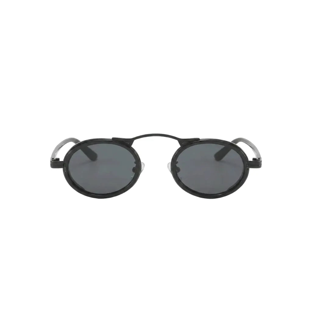 Retro Oval Sunglasses With Slim Dark Lenses