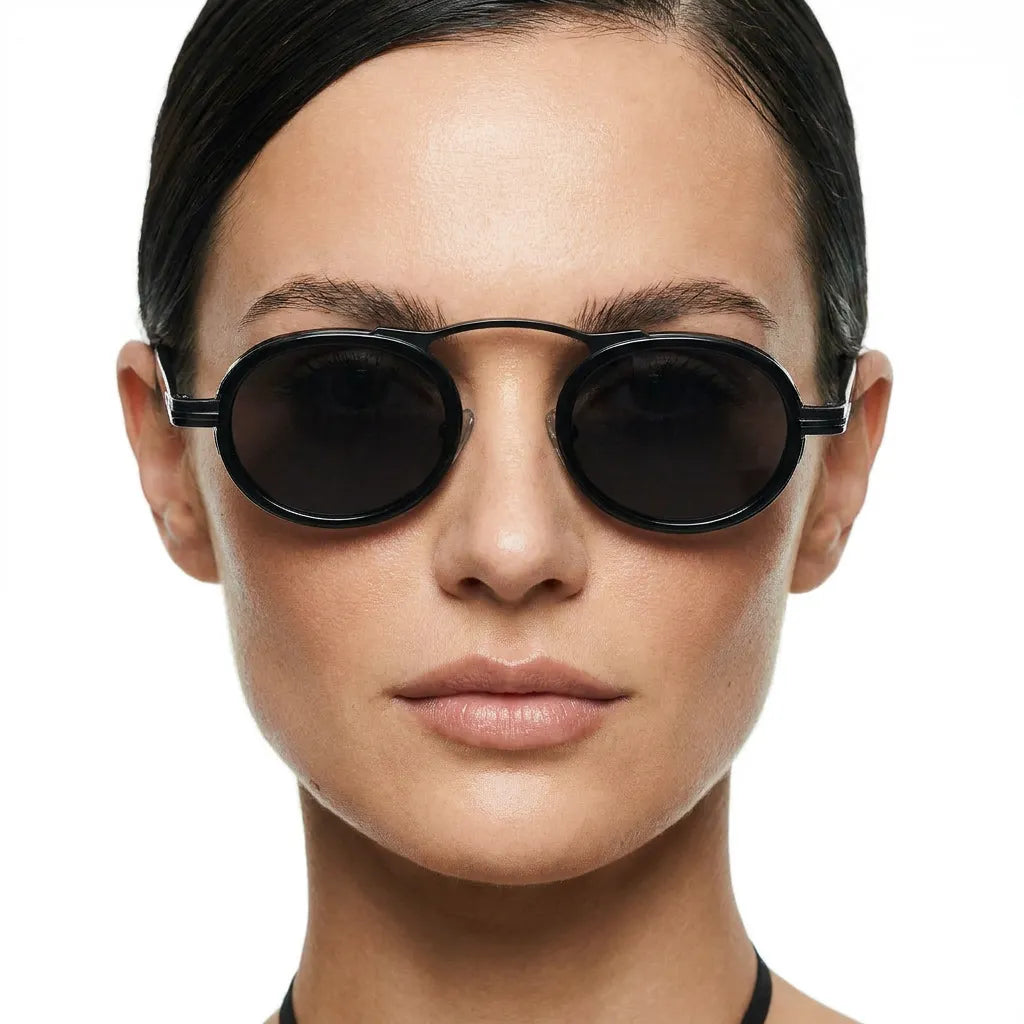 Retro Oval Sunglasses With Slim Dark Lenses