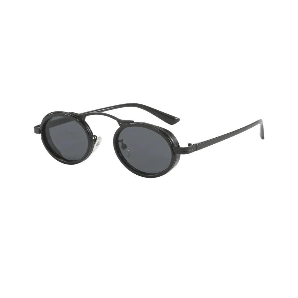 Retro Oval Sunglasses With Slim Dark Lenses